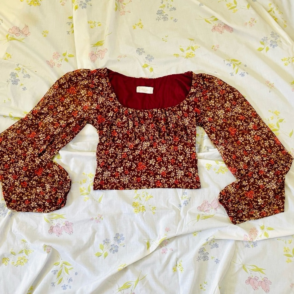 Altar'd State Floral Burgundy Blouse